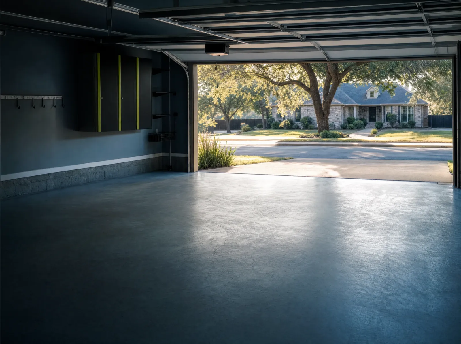 Empty, freshly swept garage in a Waco, TX home after the cleanout
